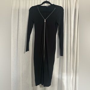 Express ribbed Black dress with zipper detail. Stretchy, comfortable, flattering